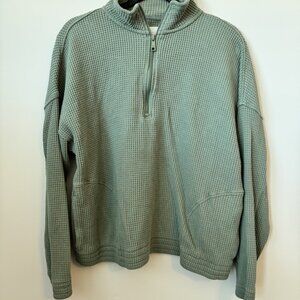 Aerie Size Extra Large (XL) Women's Sage Green Waffle Knit Half Zip Pullover Swe